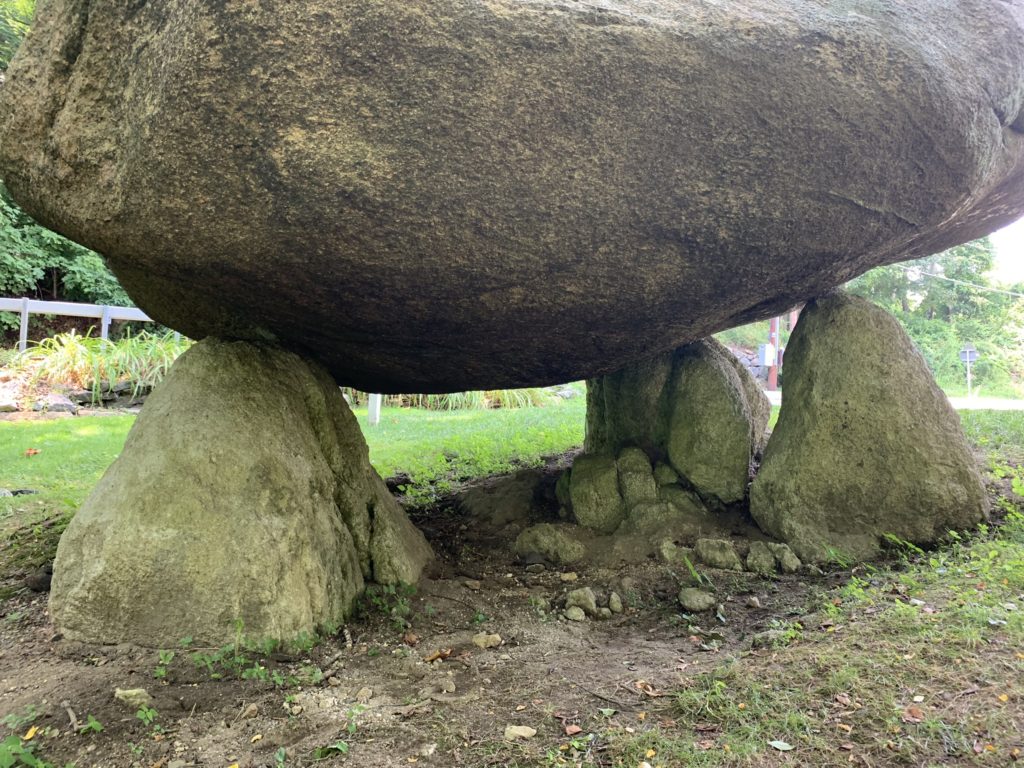 Close-up view of downhill side of Balanced Rock, North Salem, NY